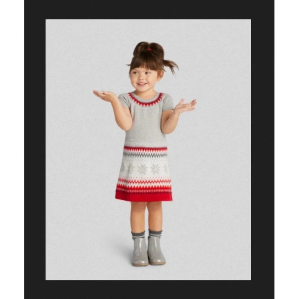 Gymboree Fair Isle Sweater Dress 12–18M Gray Red Holiday‎ Winter Knit